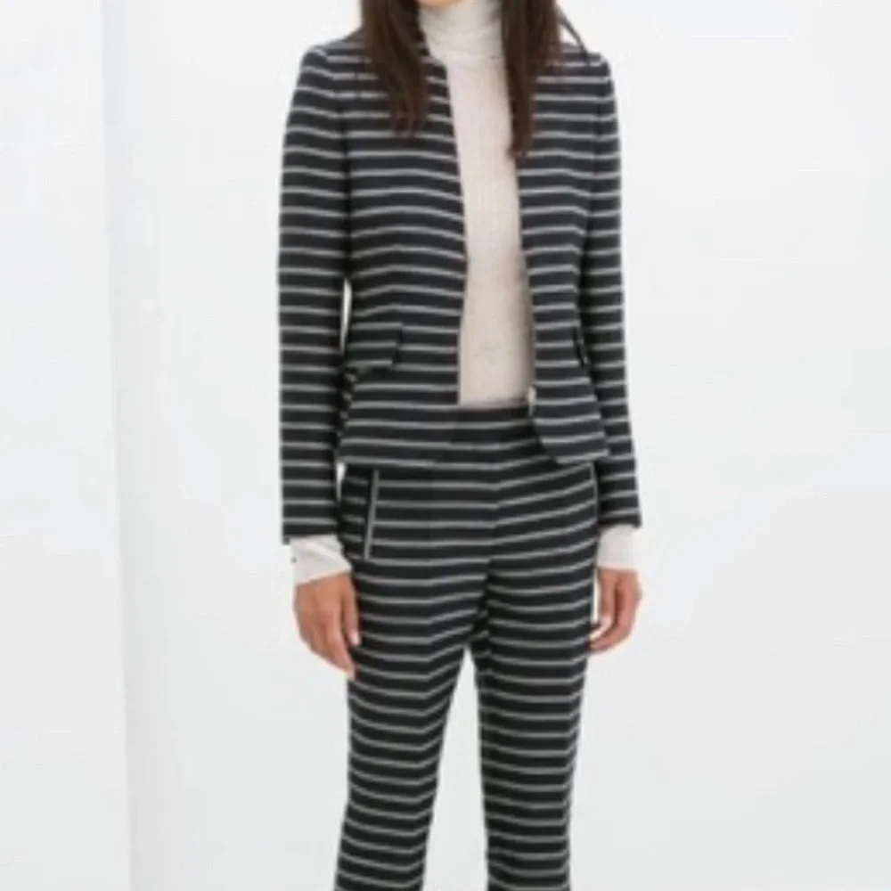 Zara Blue Striped Peplum Pocket Career Blazer Jacket, Large NEW - Picture 14 of 14